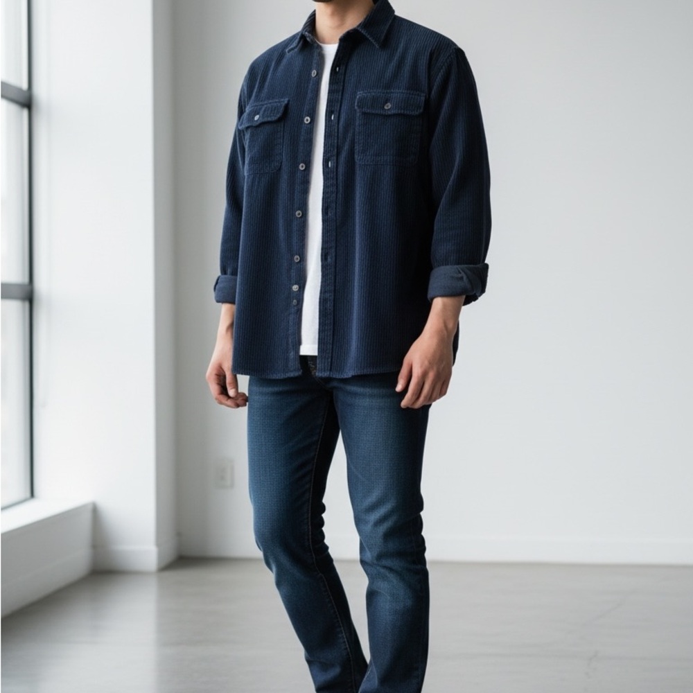 Navy Corduroy Button-Up Shirt XL